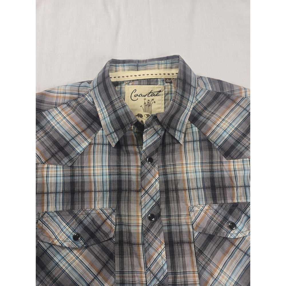 Coastal Shirt Mens Large Multicolor Plaid Short Sleeve Snap Front Western Casual